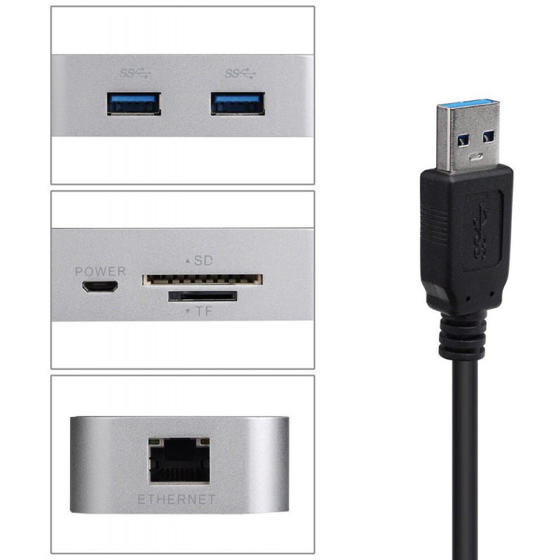 HUB USB 3.0 avec lecteur de cartes SD/TF et Ethernet