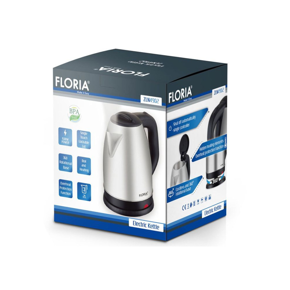 BOUILLOIRE SANS FIL FLORIA ZLN4902 2L / INOX