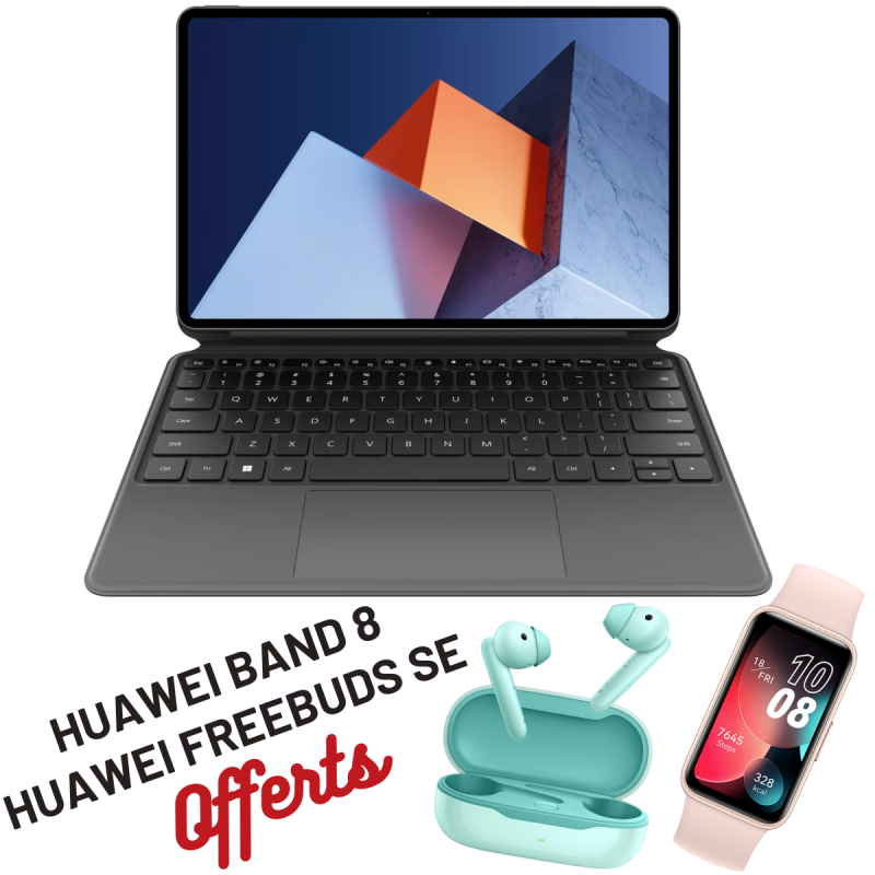Tablette Ordinateur Portable HUAWEI MateBook E / i7-1260U / 16 Go / 512 Go SSD / Windows 11 Avec HUAWEI Band 8 Rose + HUAWEI FreeBuds SE Bleu Offerts