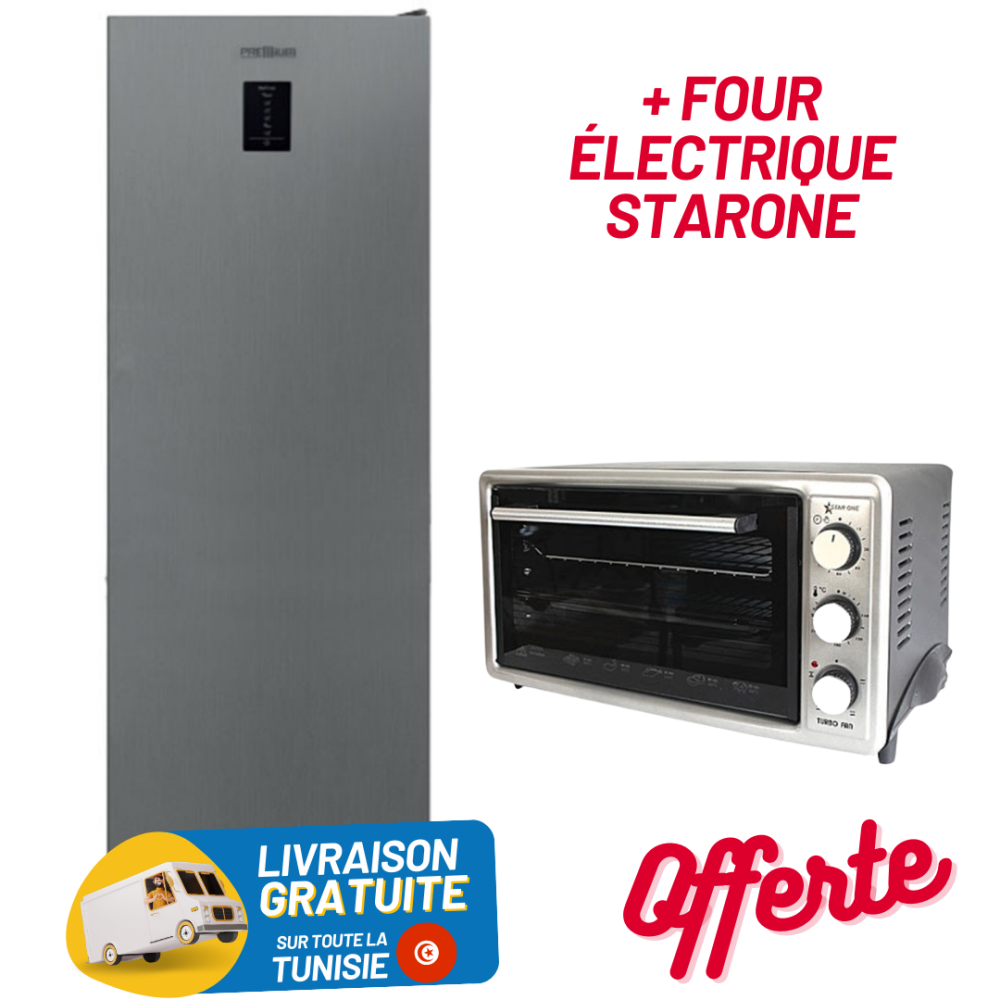 Congélateur Vertical PREMIUM / 278L / NoFrost / Silver + Four Électrique STARONE
