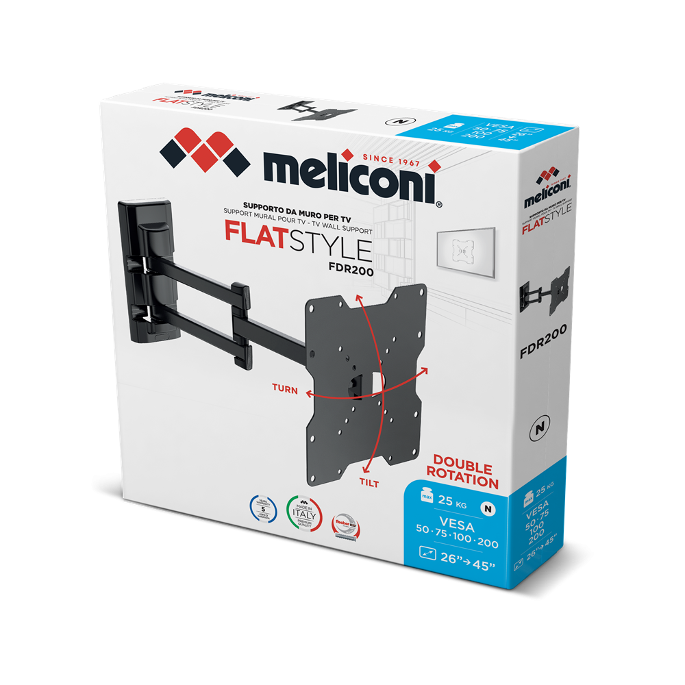 SUPPORT TV INCLINABLE ET ORIENTABLE GRAND ANGLE FLAT Meliconi FDR 200