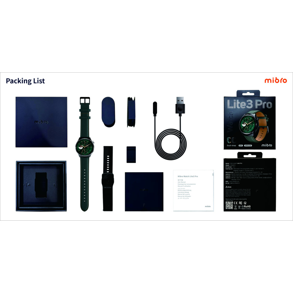 Montre connectée Mibro Lite 3 Pro 22mm / Vert Avec Casque Bluetooth P9 Vert Offert + STRAP MIBRO WATCH Lite 3 PRO GRIS
