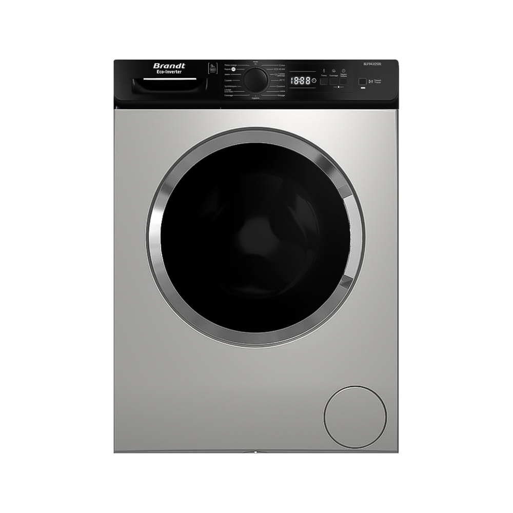 Machine à Laver Frontale BRANDT Inverter / 9 Kg / 1400Tr / Silver