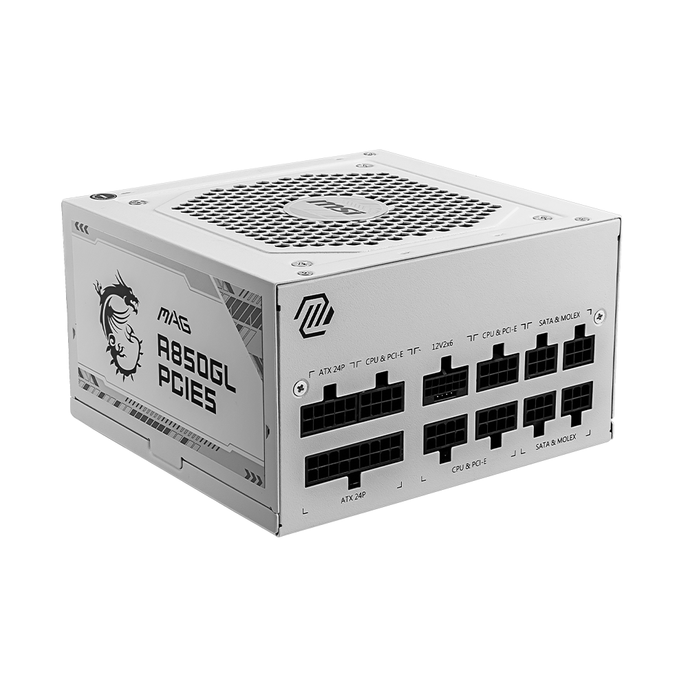 Boîte d'alimentation MSI MAG A850GL PCIE5 100% modulaire / 80 PLUS Gold / 850 W / WHITE