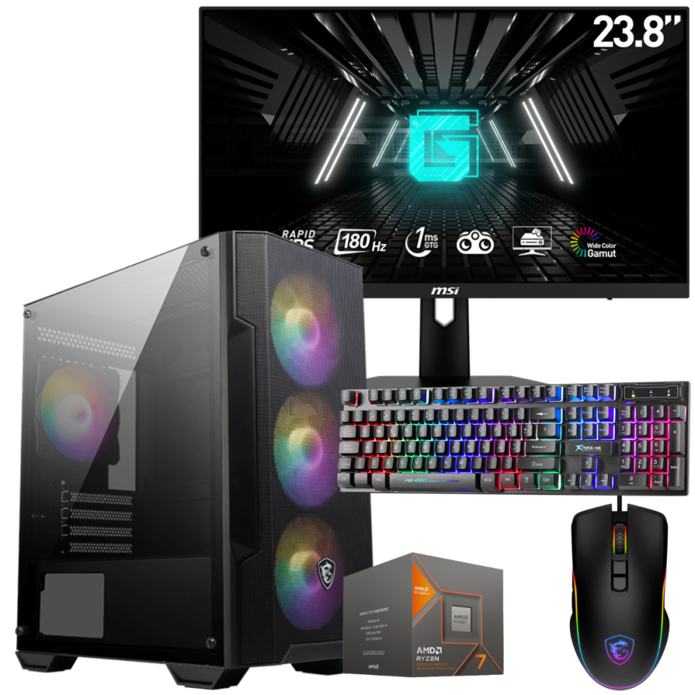 Setup Gamer Special Pc de Bureau Gaming / Ryzen 7 8700G / Vega 7 / 32 Go DDR5 Avec Écran MSI 24" Full HD IPS 180 Hz