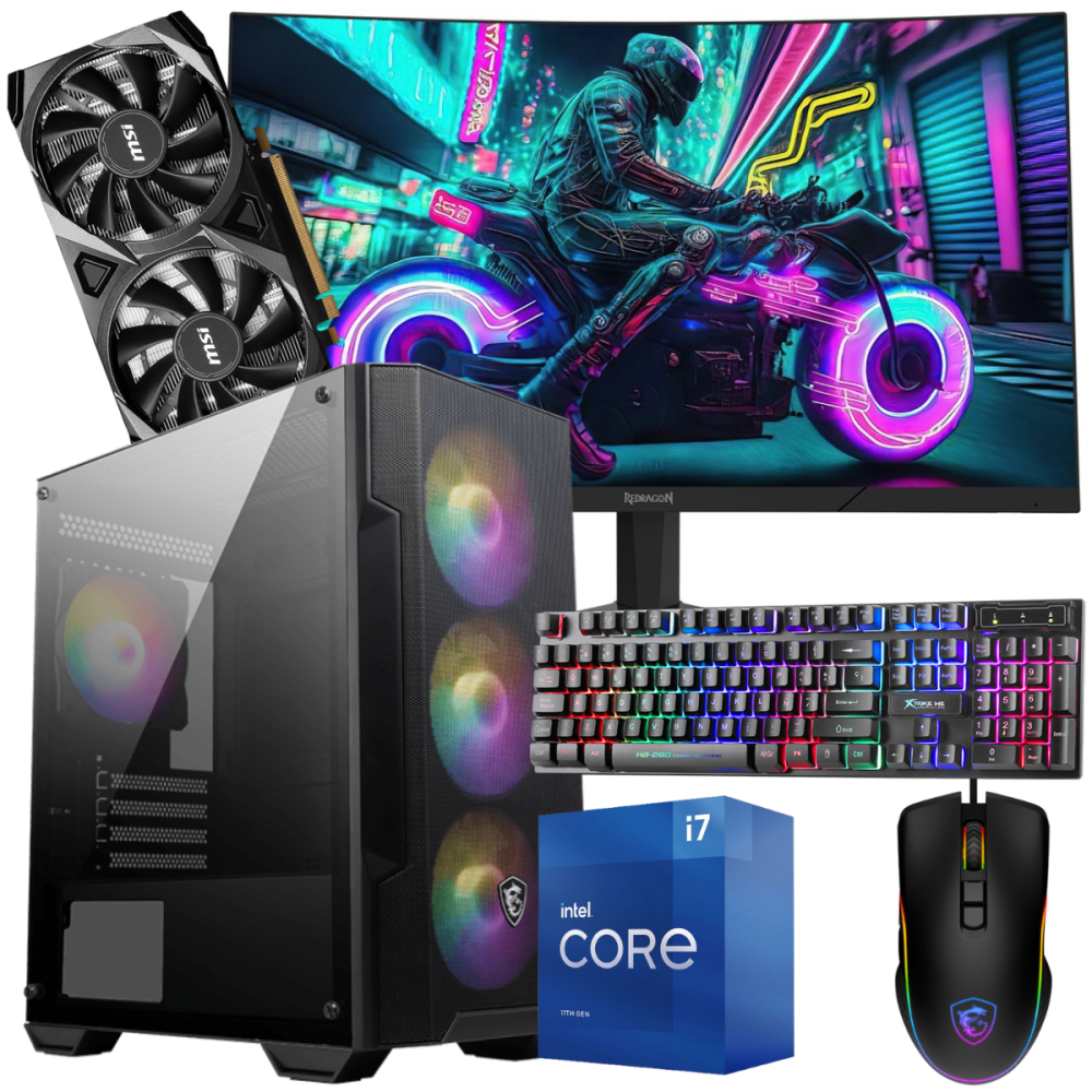 Setup Gamer Special Pc de Bureau Gaming / i7-11700 / RTX 3050 8G / 16 Go Avec Écran Incurvé Redragon 24" Full HD 180 Hz
