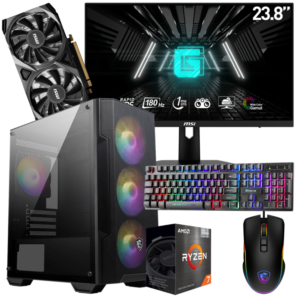 Setup Gamer Special Pc de Bureau Gaming / Ryzen 7 5700G / RTX 3050 8G / 16 Go Avec Écran MSI 24" Full HD IPS 180 Hz