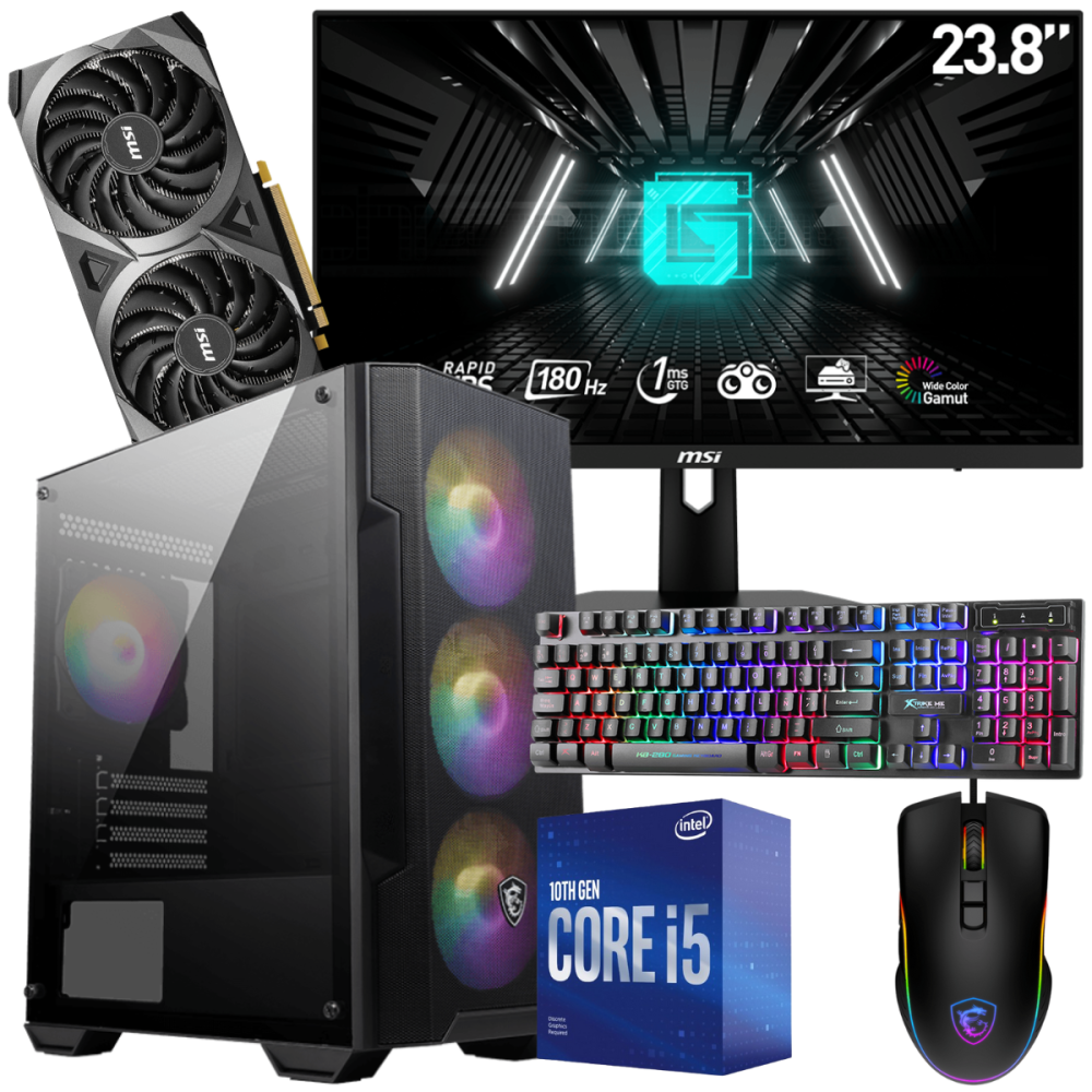 Setup Gamer Special Pc de Bureau Gaming / i5-10400F / RTX 3060 12G / 32 Go Avec Écran MSI 24" Full HD IPS 180 Hz