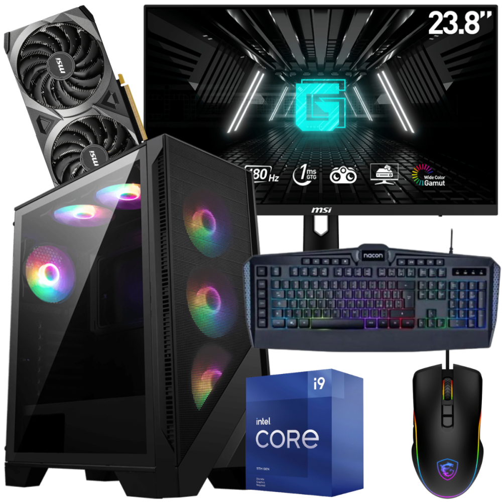 Setup Gamer Special Pc de Bureau Gaming / i9-11900F / RTX 3060 12G / 32 Go Avec Écran MSI 24" Full HD IPS 180 Hz