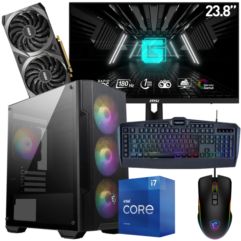 Setup Gamer Special Pc de Bureau Gaming / i7-11700 / RTX 3060 12G / 32 Go Avec Écran MSI 24" Full HD IPS 180 Hz