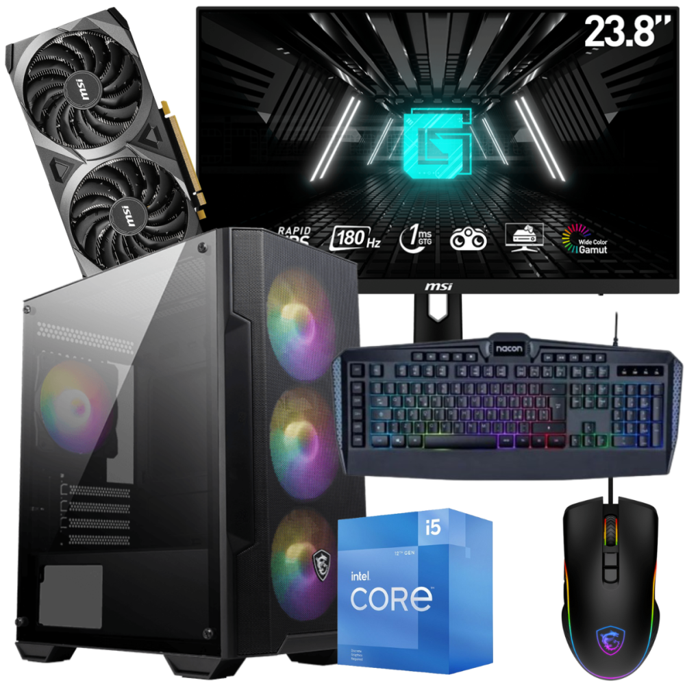 Setup Gamer Special Pc de Bureau Gaming / i5-12400F / RTX 3060 12G / 32 Go Avec Écran MSI 24" Full HD IPS 180 Hz