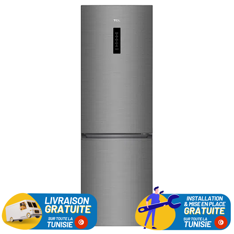 REFRIGERATEUR TCL No Frost COMBINE 318 Litres INOX / Avec Afficheur