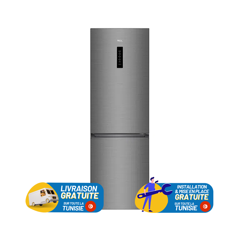 REFRIGERATEUR TCL No Frost COMBINE 318 Litres INOX / Avec Afficheur + Friteuse LUXELL OFFERTE