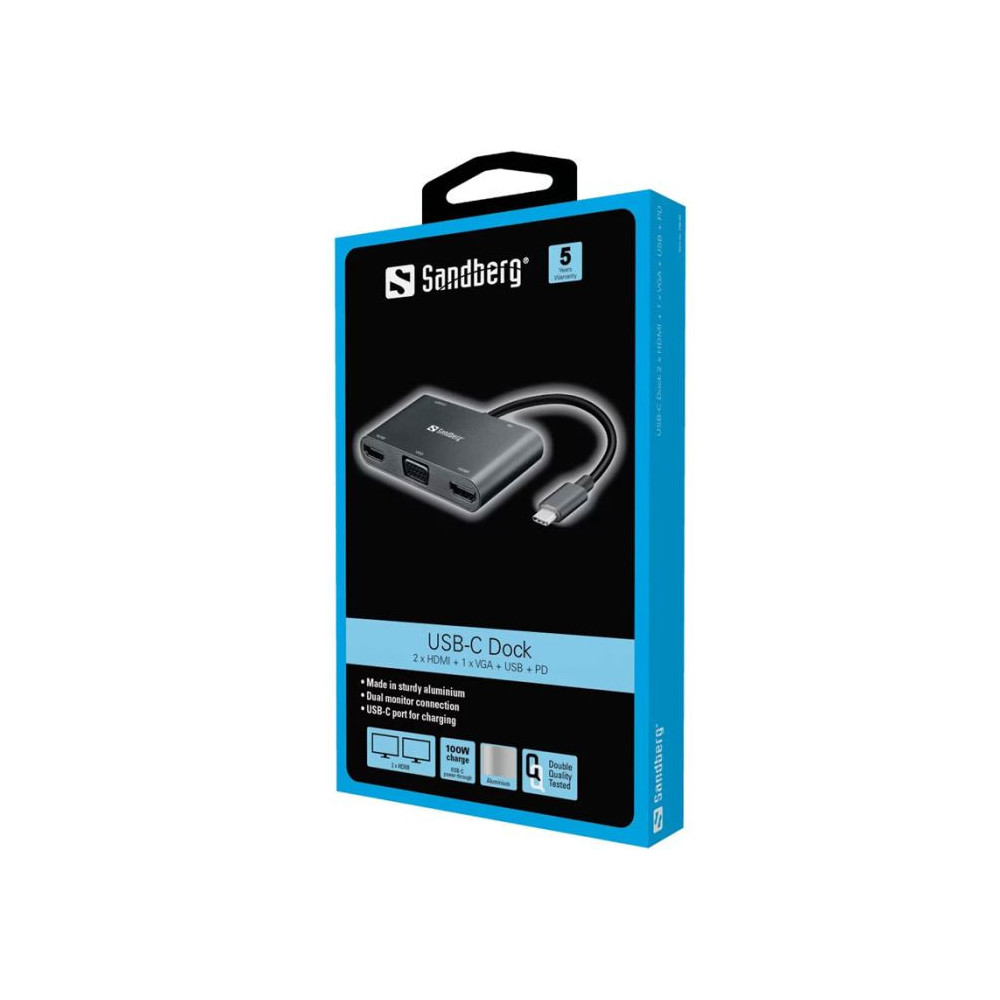 Station d'accueil SANDBERG Dock USB-C / Gris