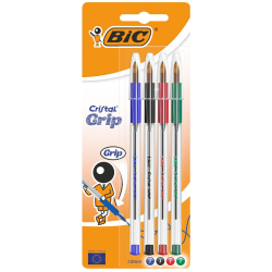 PACK DE 4 STYLOS BIC CRISTAL GRIP À BILLE