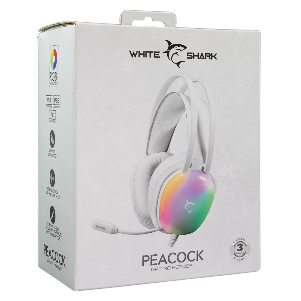 Micro-Casque Gaming Filaire White Shark PEACOCK GH-2444 / RGB / Blanc