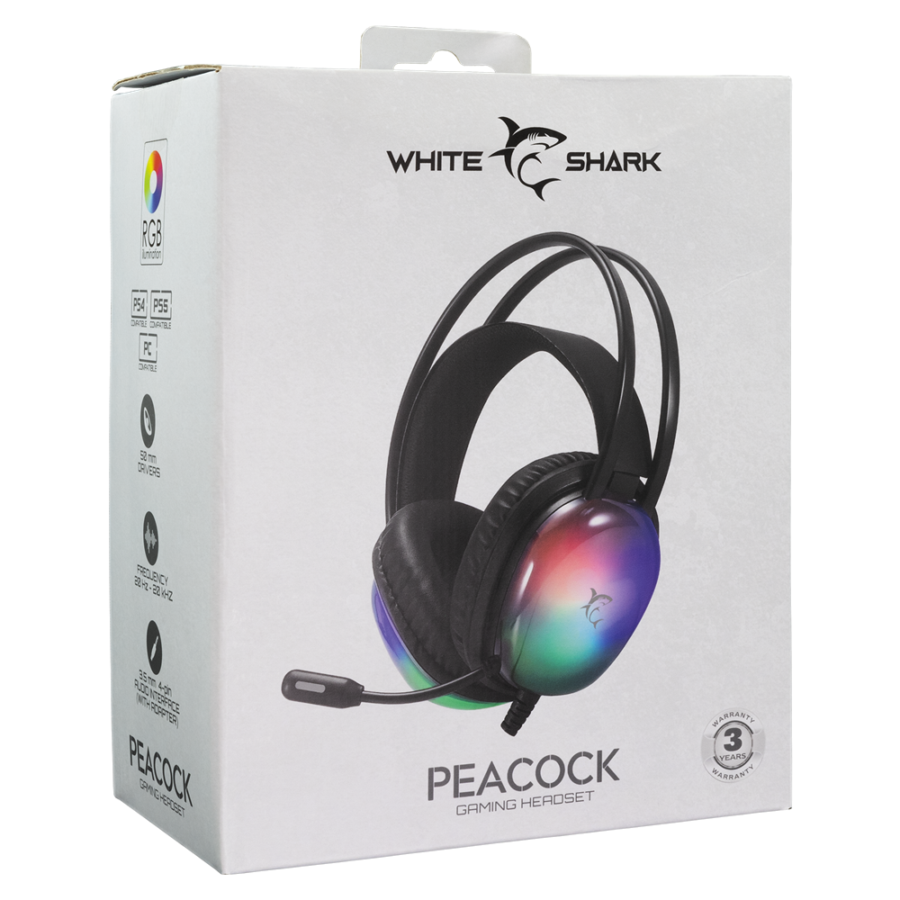 Micro-Casque Gaming Filaire White Shark PEACOCK GH-2444 / RGB / Noir