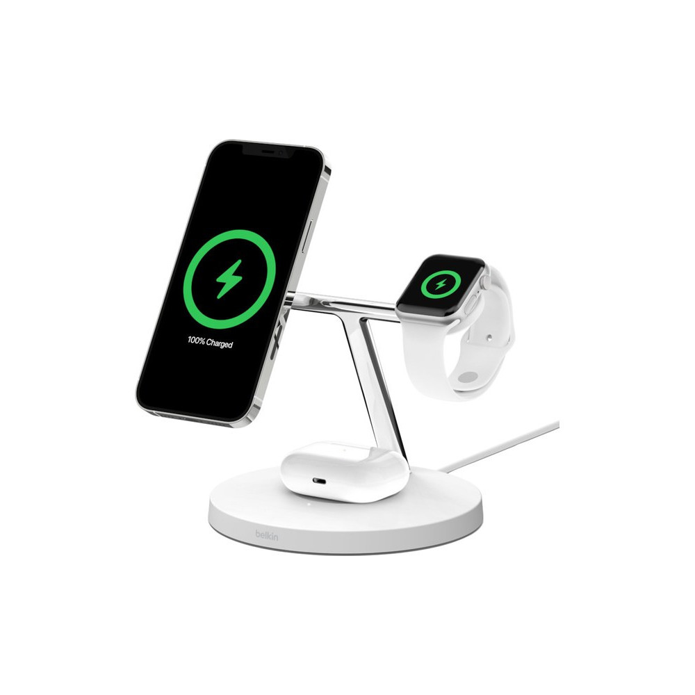 Station de chargement sans fil 3 en 1 avec MagSafe 15 W Belkin WIZ017VFWH / Blanc