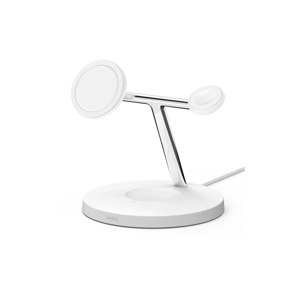 Station de chargement sans fil 3 en 1 avec MagSafe 15 W Belkin WIZ017VFWH / Blanc