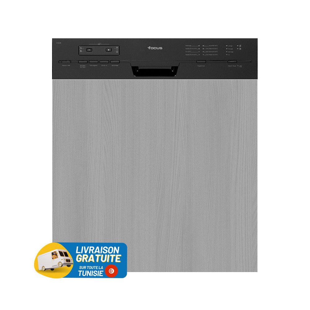 Lave-Vaisselle Focus Semi Encastrable 12 Couverts / Noir + Livraison + Installation et Mise en Marche Gratuites