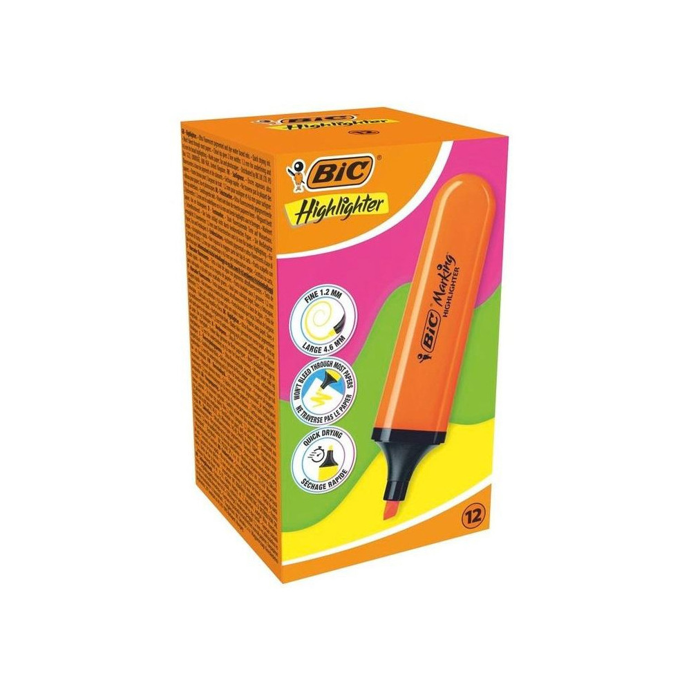 Pochette de 12 x Surligneurs BIC Highlighter ORANGE Flat – NEON EU