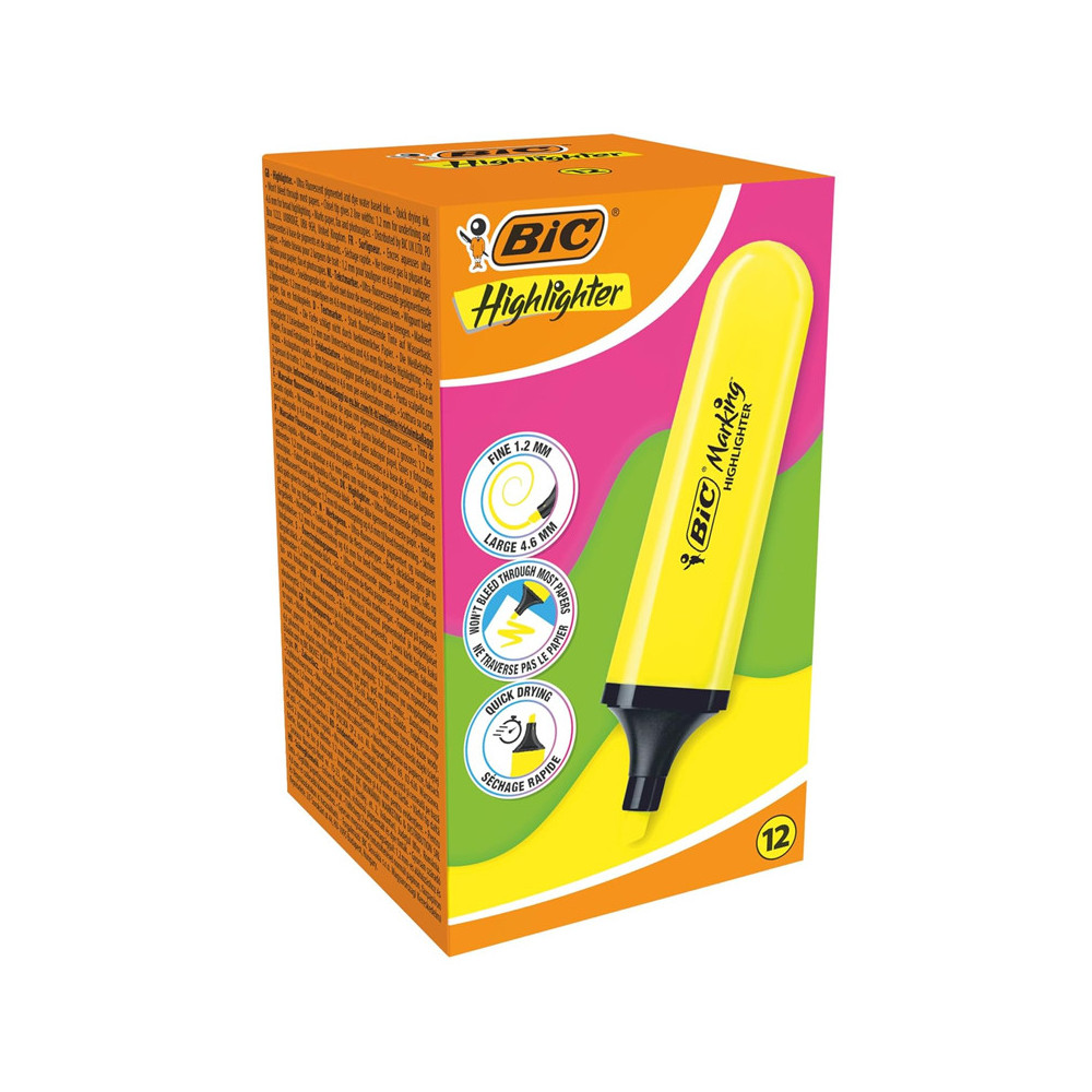 Pochette de 12 x Surligneurs BIC Highlighter YELLOW  Flat – NEON EU