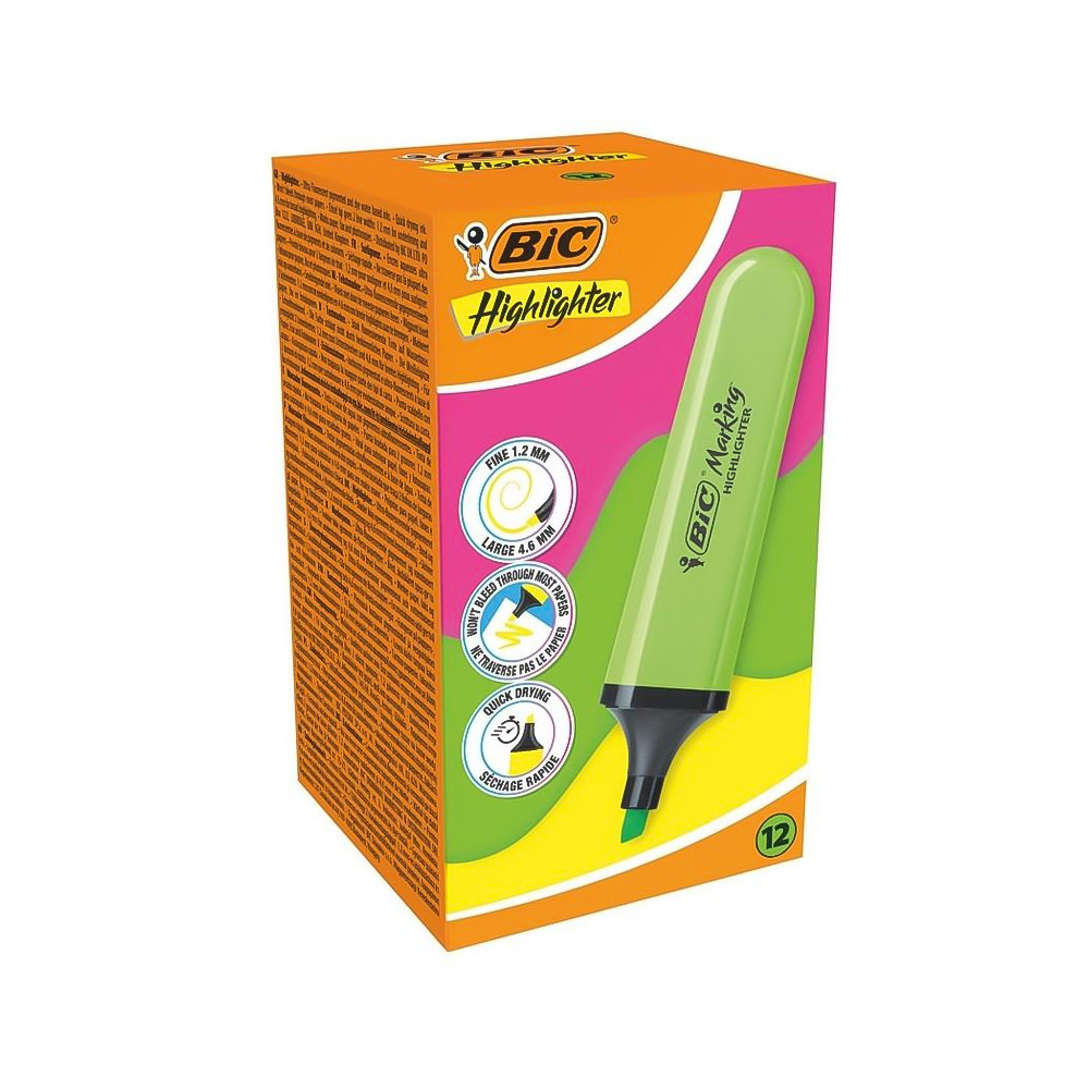 Pochette de 12 x Surligneurs BIC Highlighter GREEN Flat