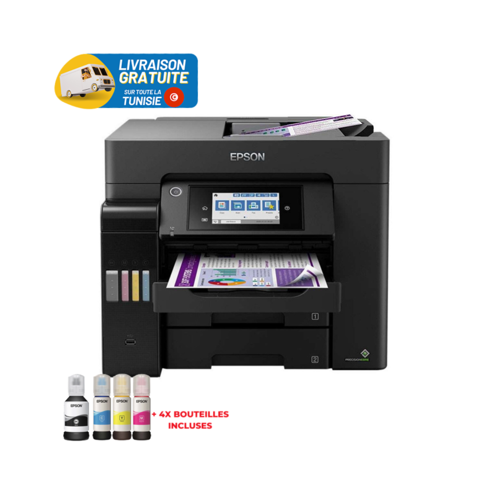 Imprimante à réservoir intégré 4en1 couleur Epson ECOTANK L6570 / Wifi + 4 Bouteilles D'encre Incluses