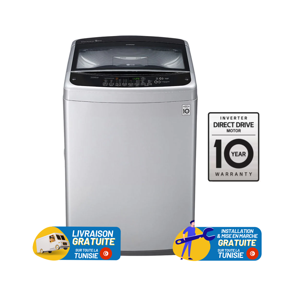 Machine à laver LG 13 Kg T1388NEHGE Smart Inverter / Silver + 100DT BON DE REDUCTION