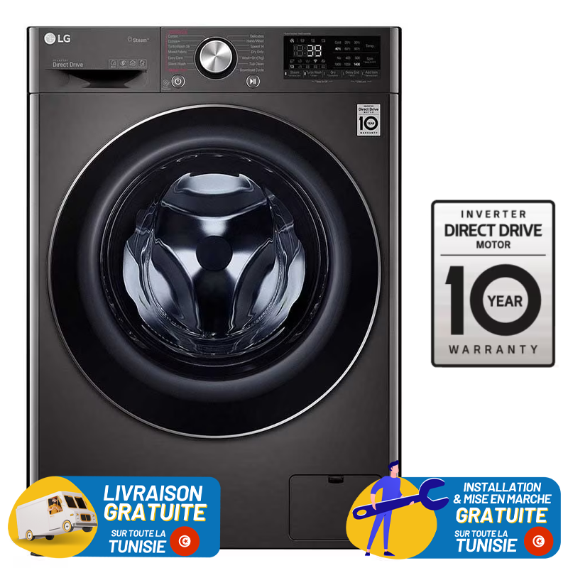 Lavante séchante Frontale LG 9 Kg / Smart DD 6M / Noir