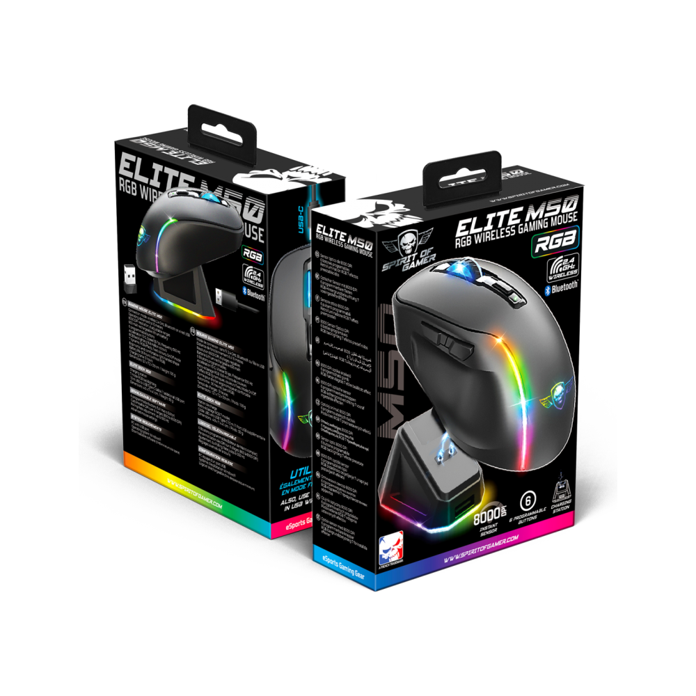Souris Gaming Sans Fil Spirit of Gamer ELITE M50 RGB / Noir