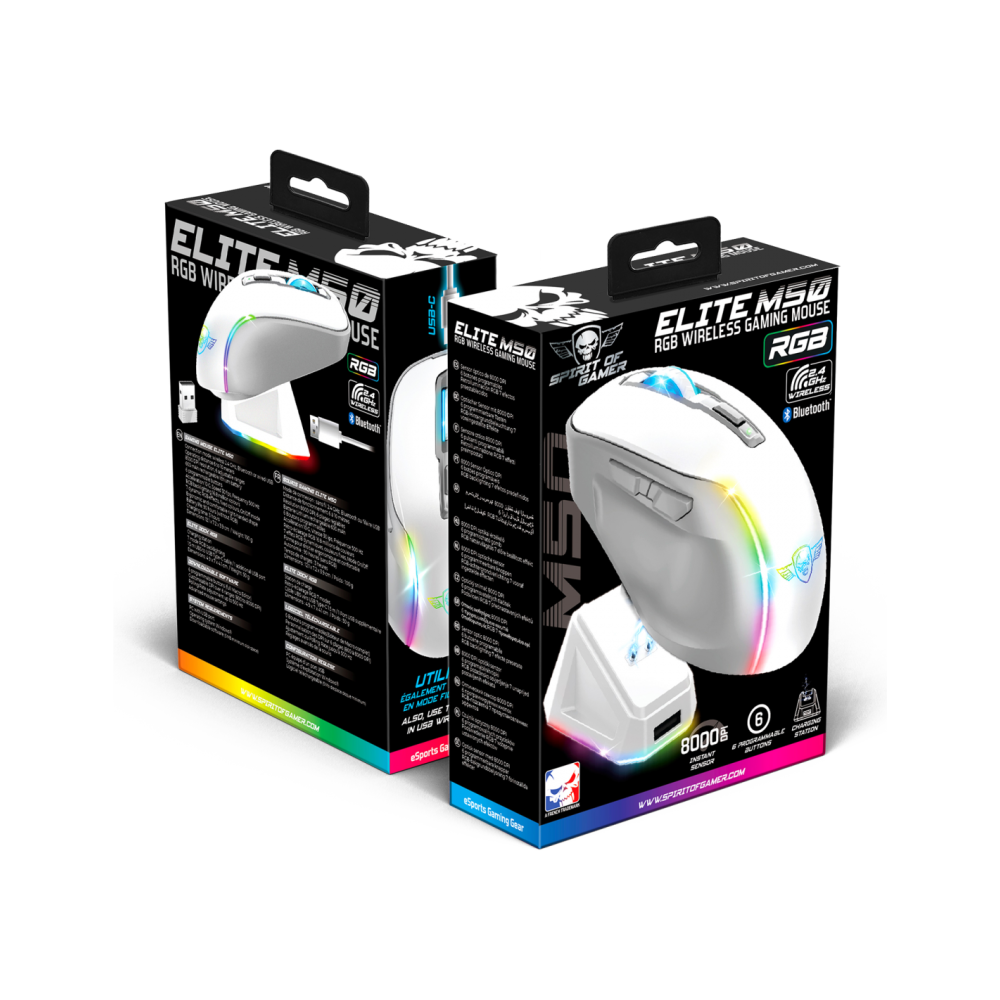 Souris Gaming Sans Fil Spirit of Gamer ELITE M50 ARTIC / RGB / Blanc