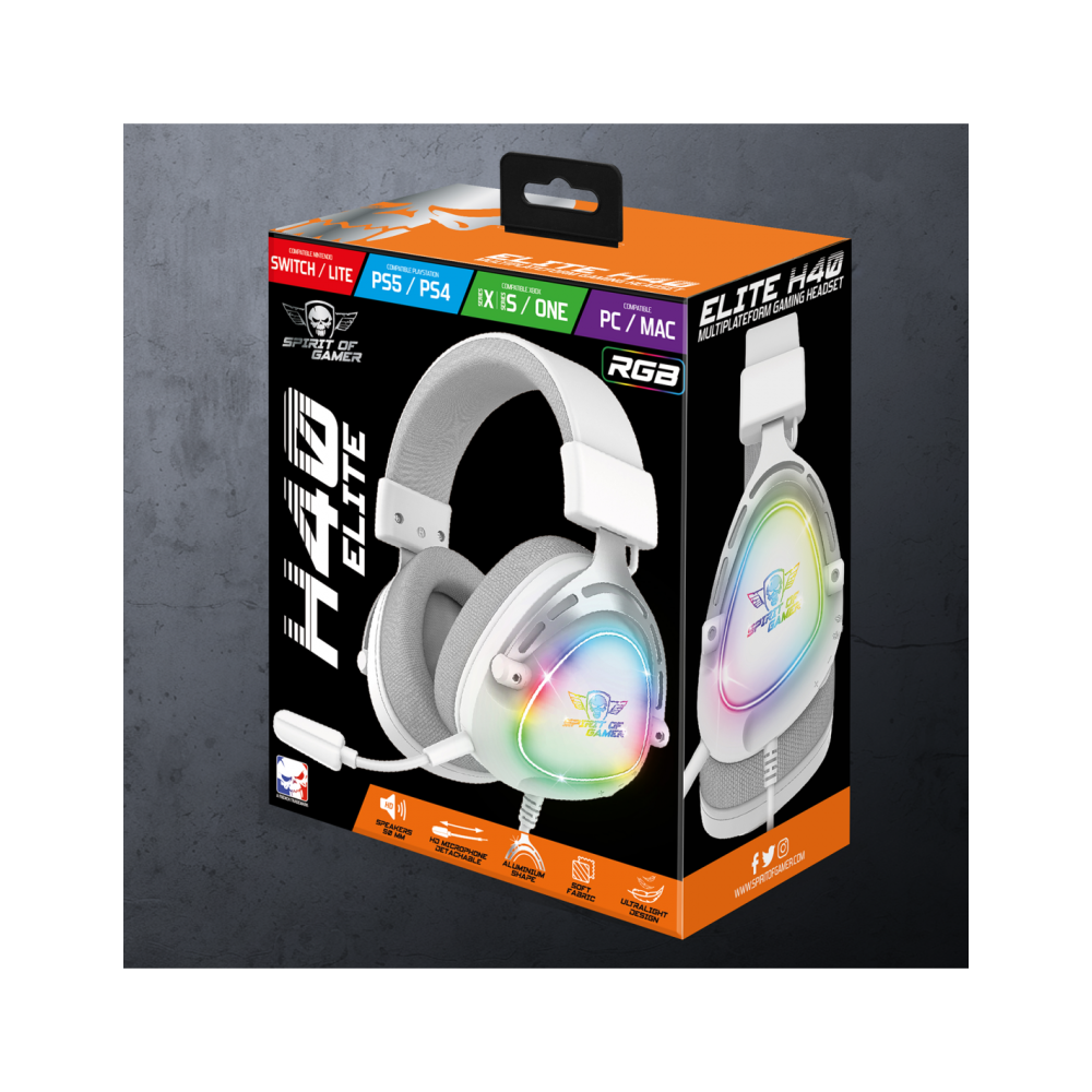 Casque Micro Gaming Spirit of Gamer ELITE H40 ARTIC / RGB / Blanc