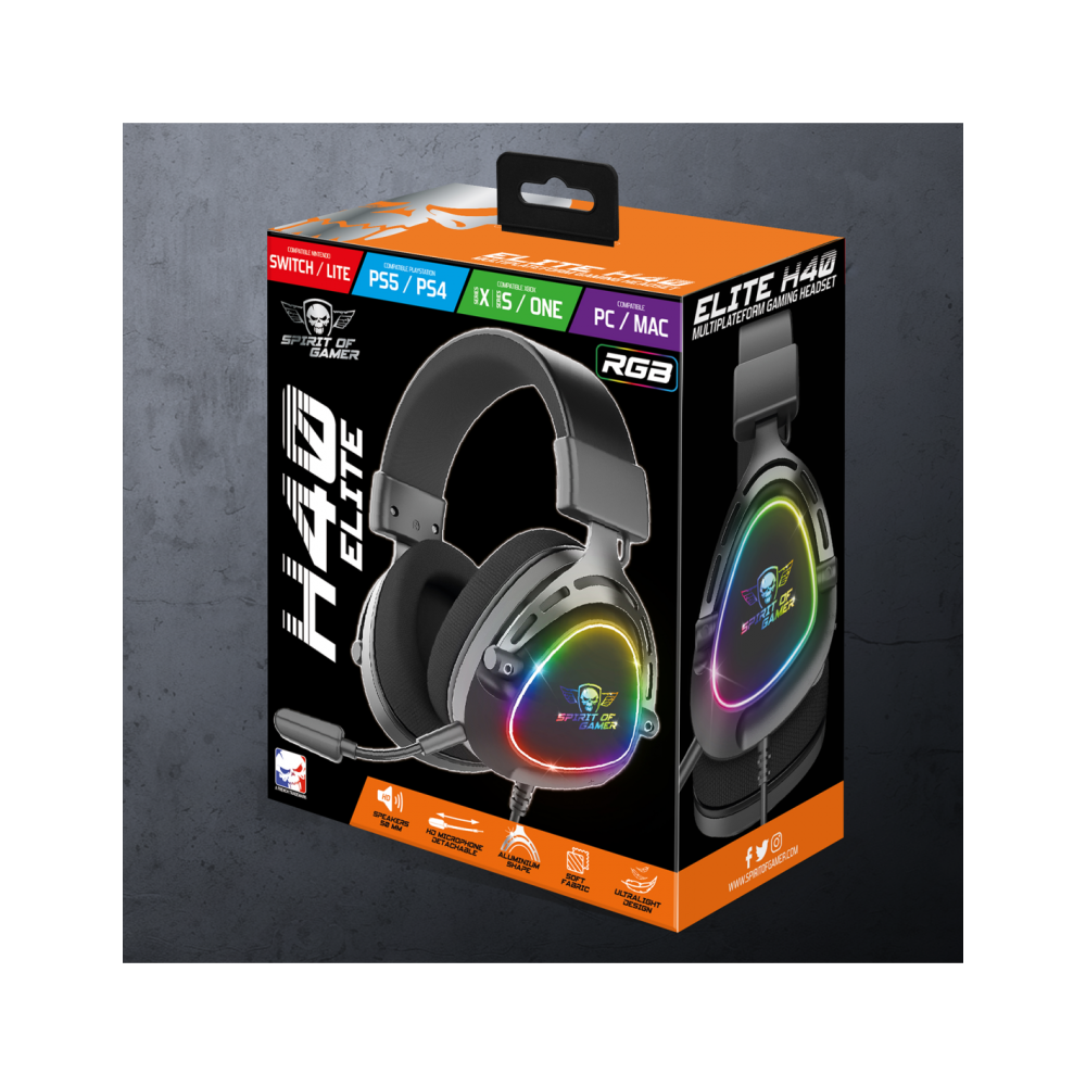 Casque Micro Gaming Spirit of Gamer ELITE H40 DARK / RGB / Noir