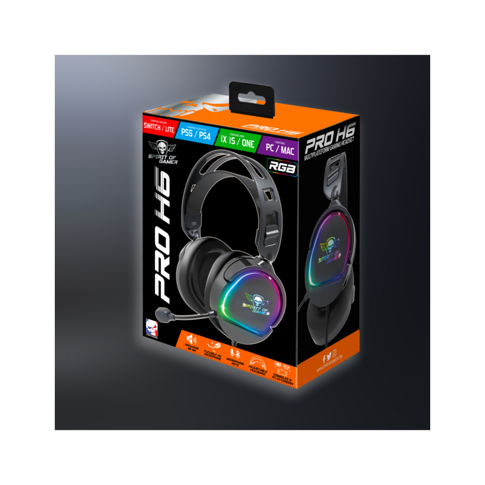 Casque Micro Gaming Spirit of Gamer PRO-H6 DARK / RGB / Noir