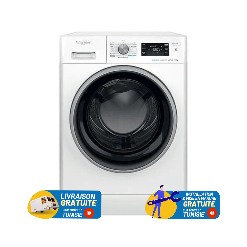 Machine à laver HUBLOT POSABLE Whirlpool FFWS 7235 WB NA / 7 Kg / Blanc + Bon de Réduction 250DT