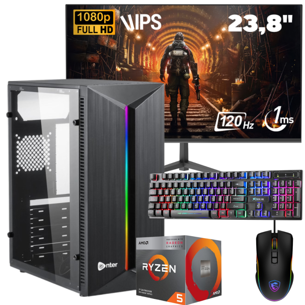 Setup Gamer Special Pc de Bureau Gaming / Ryzen 5 3400G / Vega 11 / 16 Go Avec Écran Aero 24" Full HD IPS 120 Hz