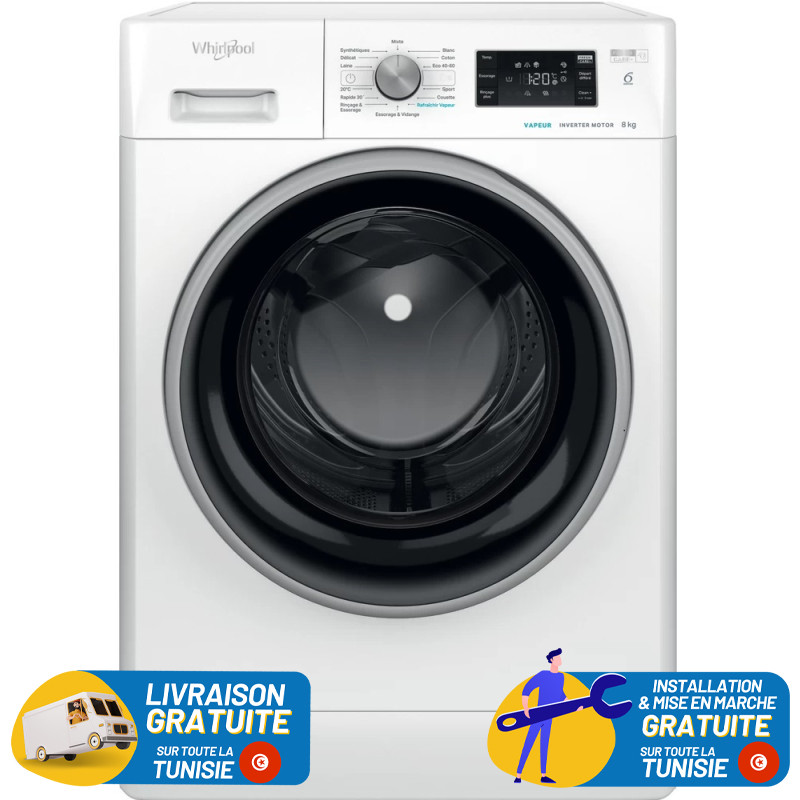 Lave Linge Whirlpool Hublot / 8 kg / Blanc