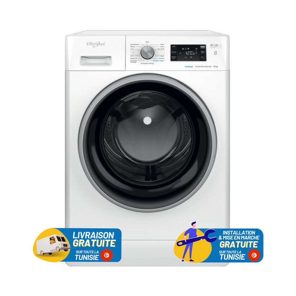 Lave Linge Whirlpool Hublot / 8 kg / Blanc