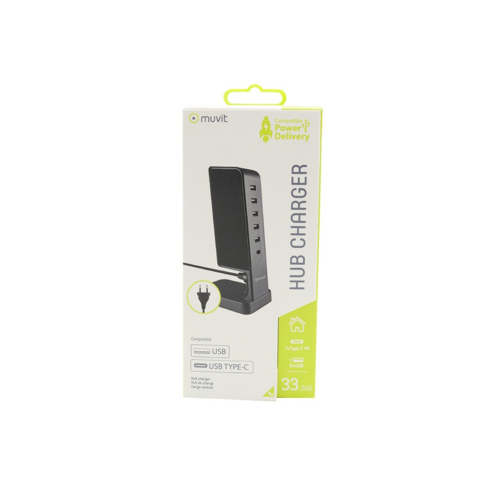 Hub De Charge MUVIT 5 USB + 1 Type-C Pd / 30 Watts / Gris