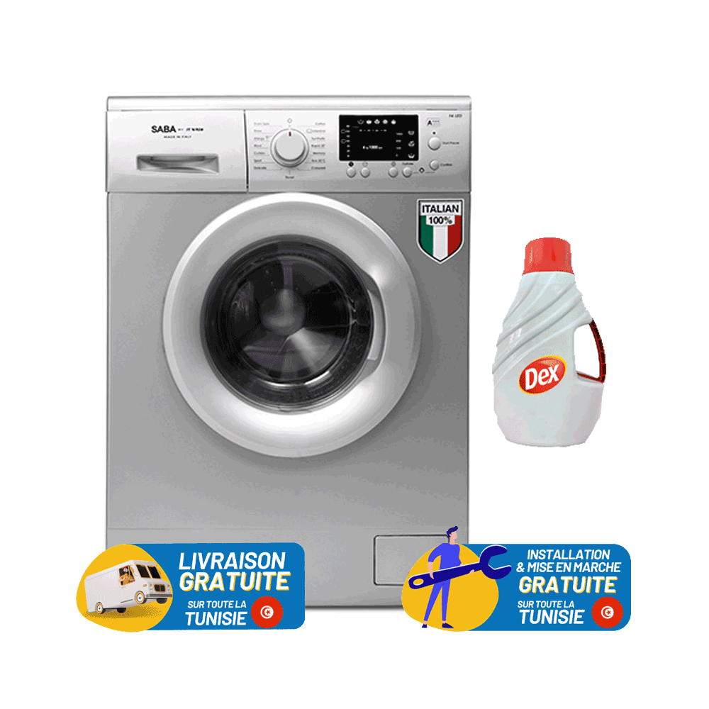 Machine à laver SABA 7 Kg / Silver  + DEX 5L Offert