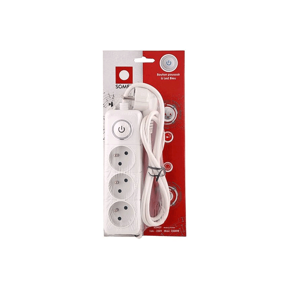 Multiprise SOMEF 3 Modules Avec Bouton poussoir
