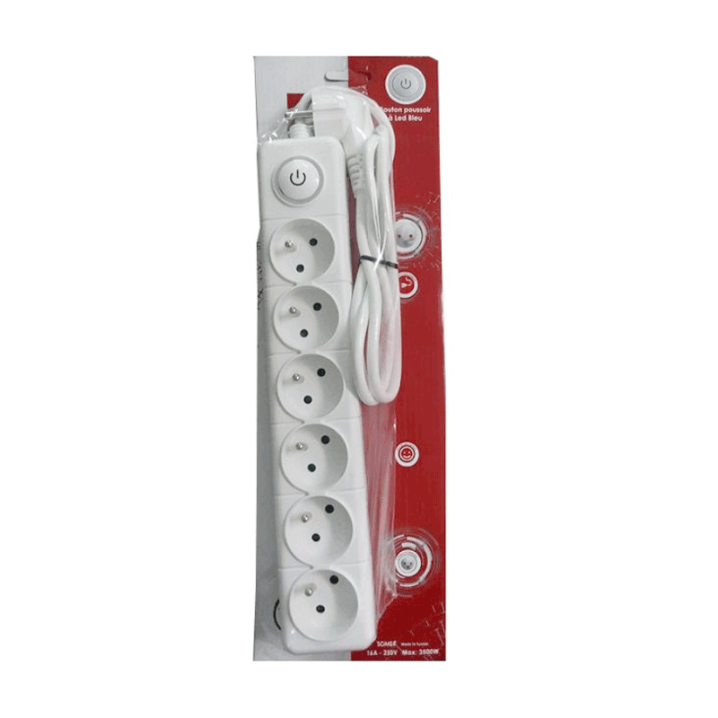 Multiprise SOMEF 6 Modules Avec Bouton Poussoir 1.4M - Blanc