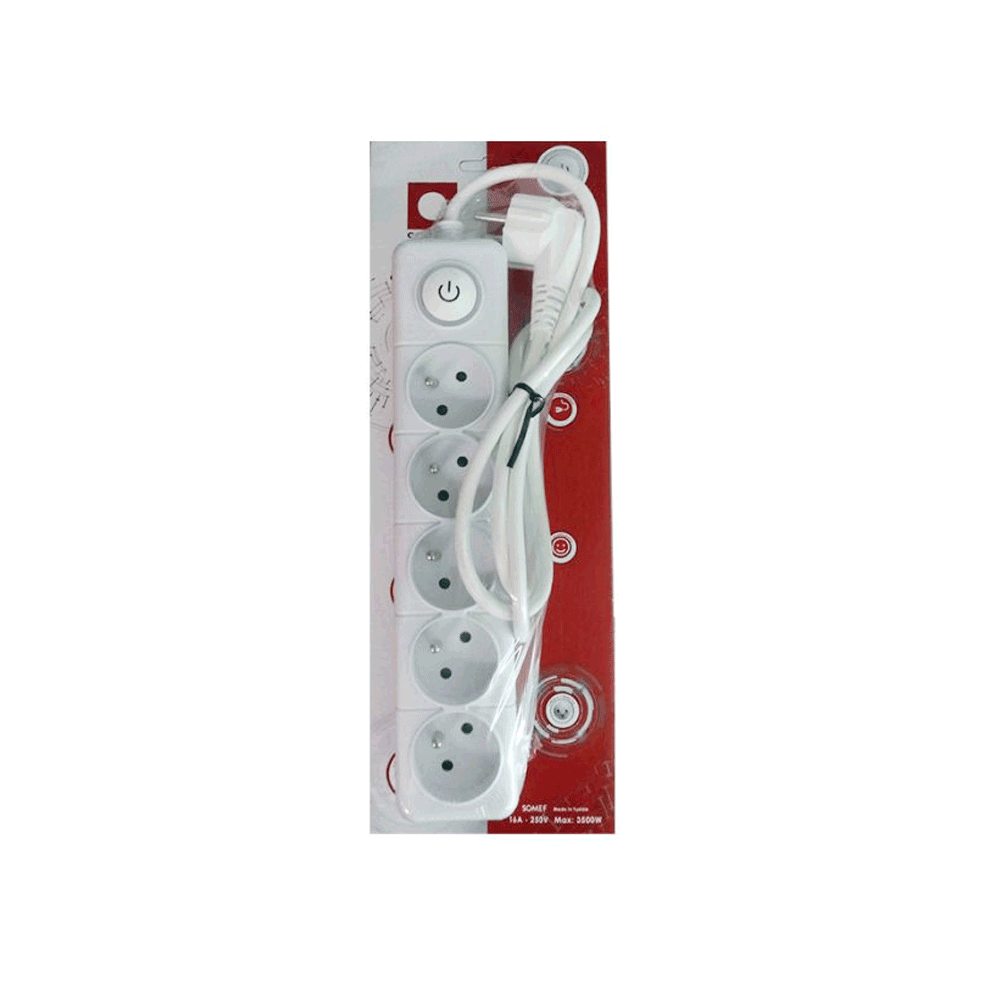 Multiprise SOMEF 5 Modules Avec Bouton Poussoir 1.4M - Blanc