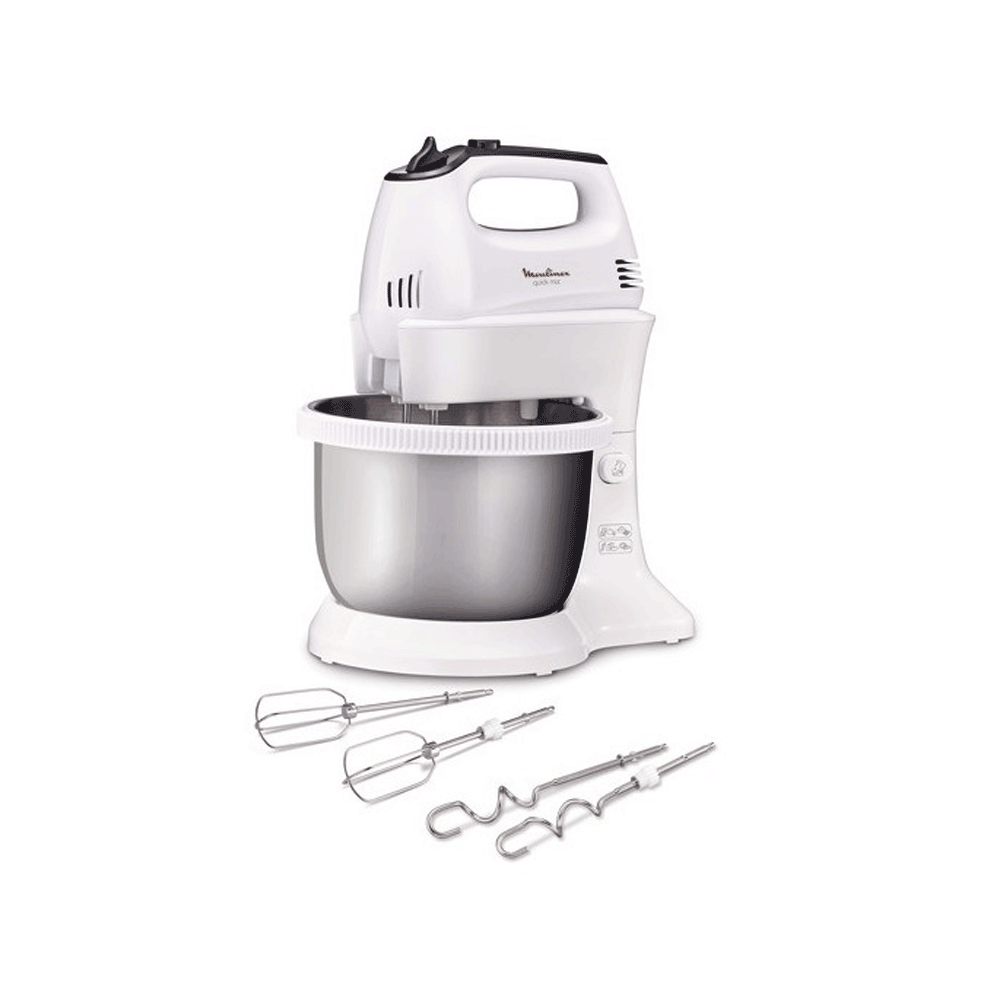 Batteur Moulinex Quick mix / 300 W Avec INGENIO SET DE SPATULE + CUILLERE + LOUCHE ET CUILLERE PASSOIRE ARGENT Gratuits