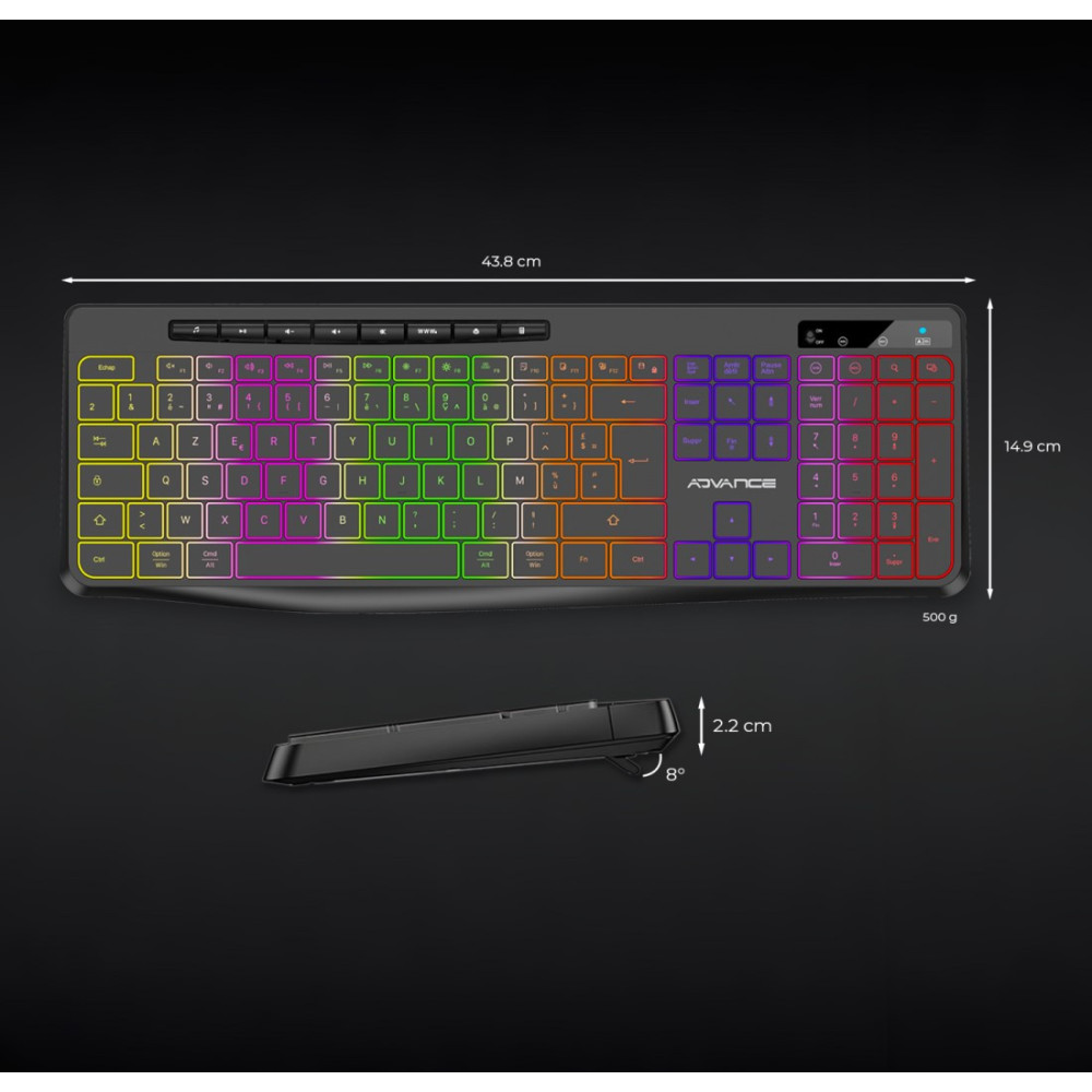 CLAVIER ADVANCE R-TYPE SANS FIL RGB RECHARGEABLE NOIR