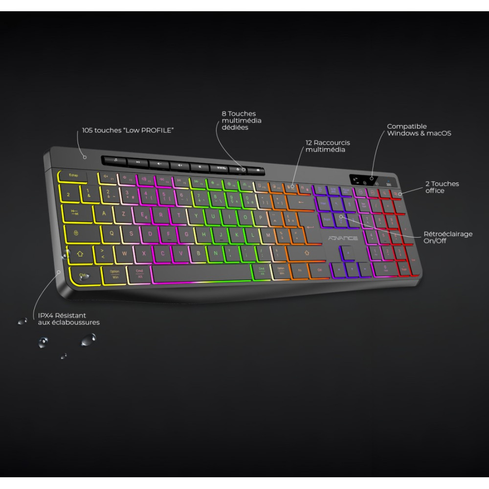 CLAVIER ADVANCE R-TYPE SANS FIL RGB RECHARGEABLE NOIR