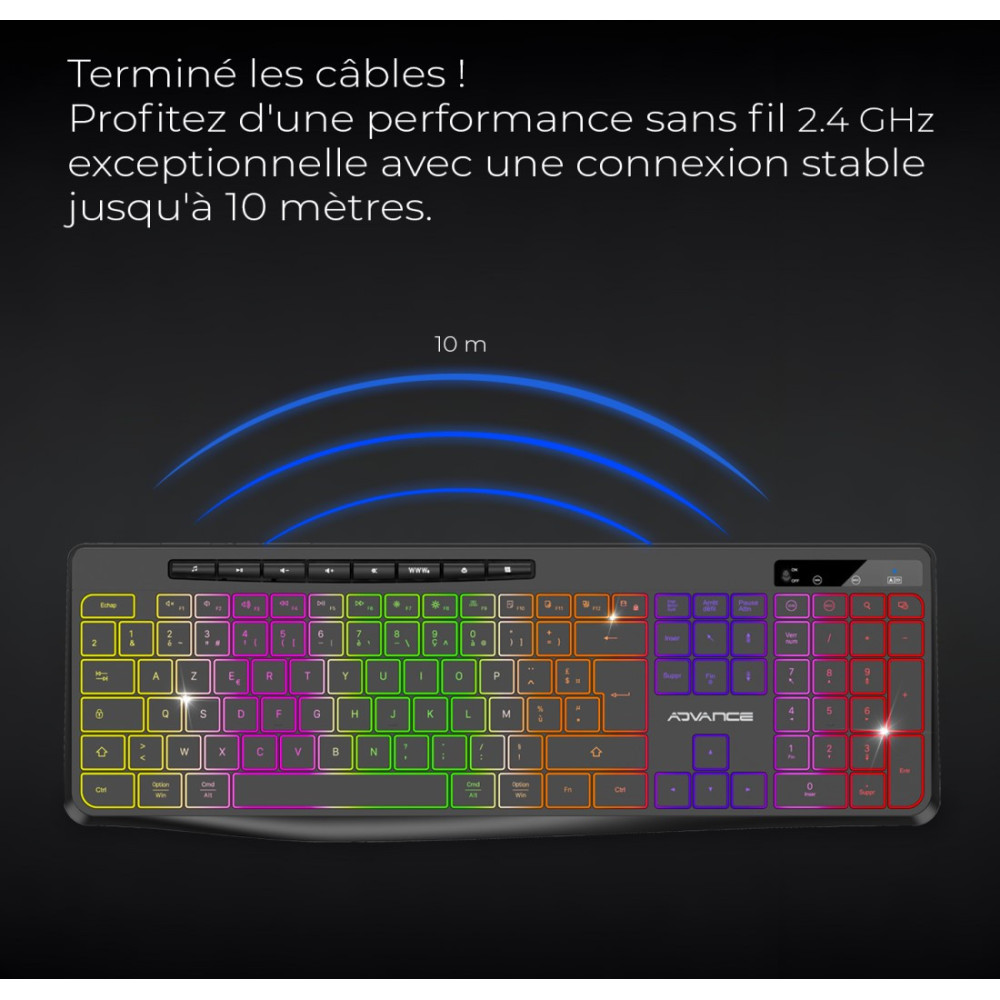 CLAVIER ADVANCE R-TYPE SANS FIL RGB RECHARGEABLE NOIR
