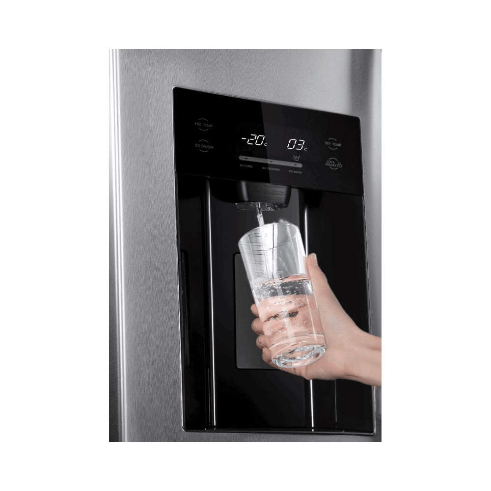Réfrigérateur Hyundai No Frost INVERTER Side By Side 556 Litres / Verre Noir + Robot Multifonctions GRATUIT