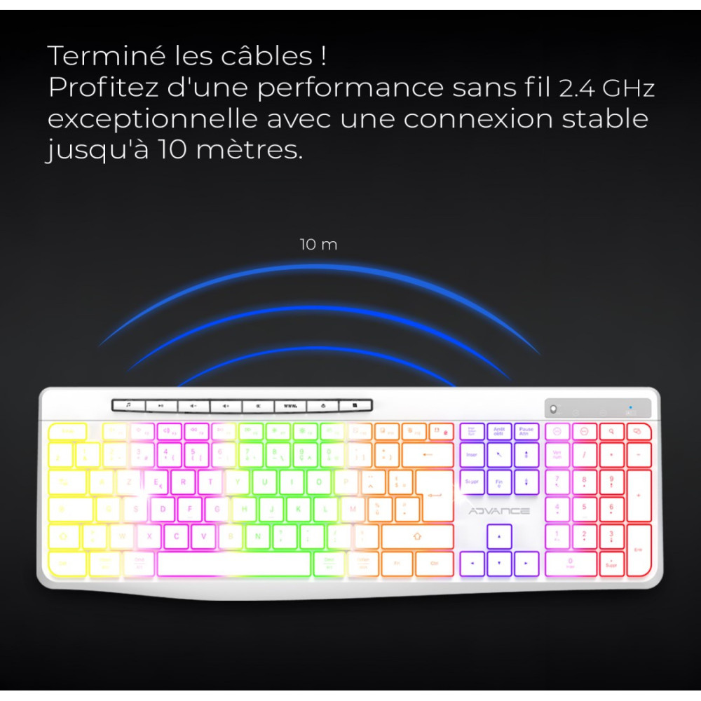 CLAVIER ADVANCE R-TYPE SANS FIL RGB RECHARGEABLE Blanc